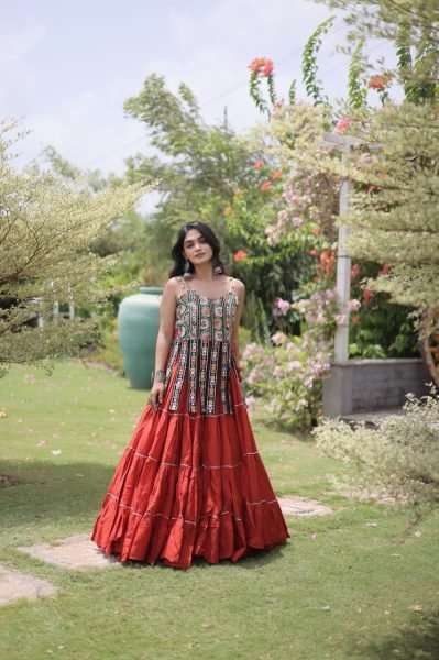 Dapper Orange Navratri Special Kora Cotton Lehenga Choli With Patchwork  Navratri Lehnega Choli