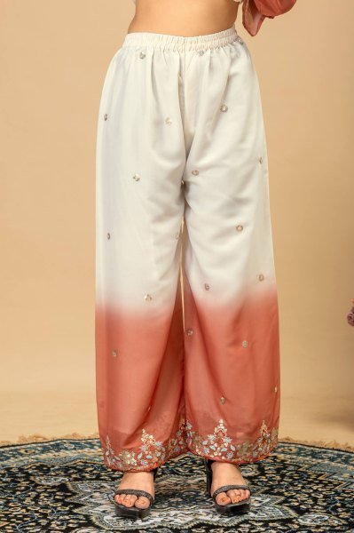 Dapper Peach Wear Georgette Kurti Suit with Front Heavy Beads Work Dupatta Ready To Wear Collection