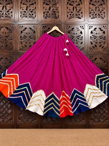 Dapper Pink Cotton Navratri Skirt with Multi Patch Work and 7 Meter Flare Shop by Occasion