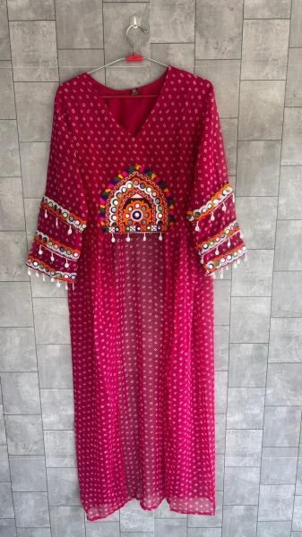 Dapper Pink Designer Navratri Lehenga with Bandhani Print and Kutchi Patchwork Kurti Navratri Lehnega Choli