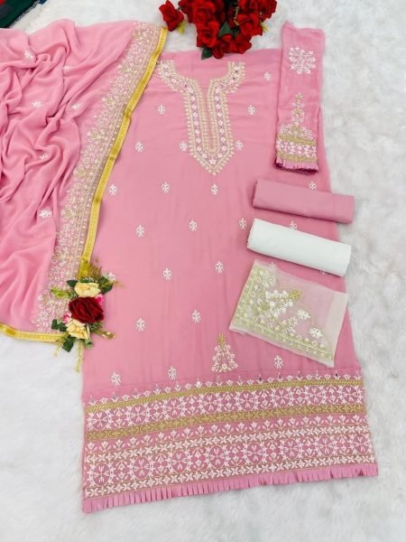 Dapper Pink Ready-to-Wear Fox Georgette Suit Set with Diamond Work Pakistani Suits Wholesale