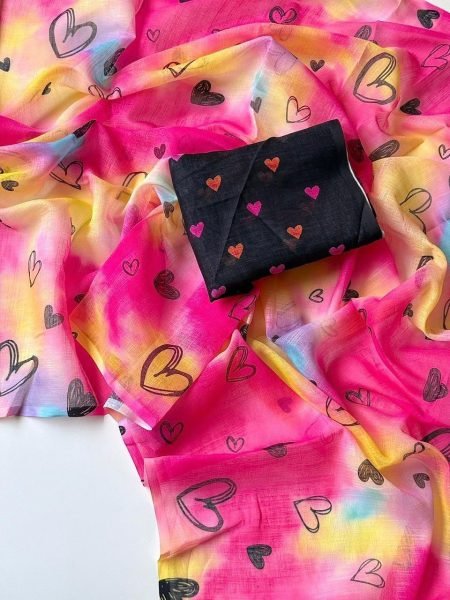 Dapper Pink Women's Soft Linen Saree with Stylish Digital Print and Designer Blouse Printed Cotton Sarees Wholesale