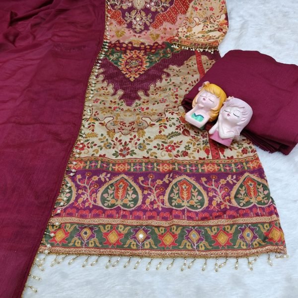 Dapper Purple Chinon Silk Sharara Set with Aari Embroidery and Mirror Work 3 Piece Kurti Set