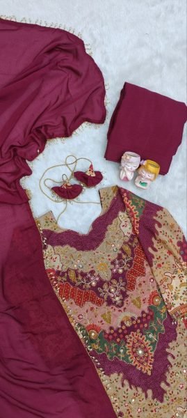 Dapper Purple Chinon Silk Sharara Set with Aari Embroidery and Mirror Work 3 Piece Kurti Set