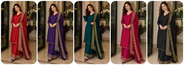 Dapper Purple Natural Crepe Silk Set with Sequins Zari Work Ethnic Suit Set for Women Ready To Wear Collection