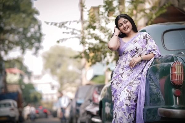 Dapper Purple Original Plain Linen Digital Print Saree with Matching Printed Linen Blouse Printed Cotton Sarees Wholesale