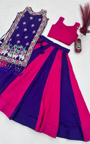 Dapper Purple Pink  Vichitra Silk Lehenga Choli with Embroidered Shrug for Festive Wear Navratri Lehnega Choli