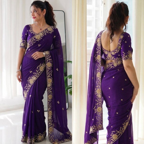 Dapper Purple Rangoli Silk Wedding Saree with Embroidered Butti and Cutwork Border Silk Sarees Wholesale