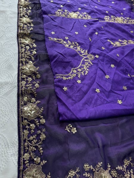 Dapper Purple Rangoli Silk Wedding Saree with Embroidered Butti and Cutwork Border Silk Sarees Wholesale