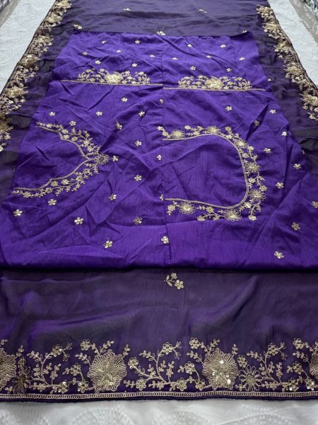Dapper Purple Rangoli Silk Wedding Saree with Embroidered Butti and Cutwork Border Silk Sarees Wholesale