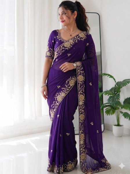 Dapper Purple Rangoli Silk Wedding Saree with Embroidered Butti and Cutwork Border Silk Sarees Wholesale