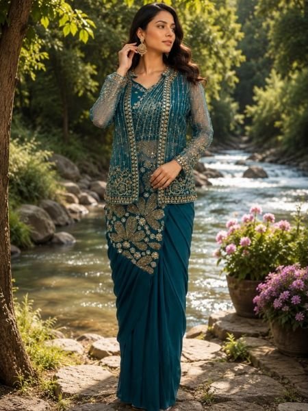 Dapper Rama Imported Lycra Saree with Embellished Beadwork Blouse For Party 