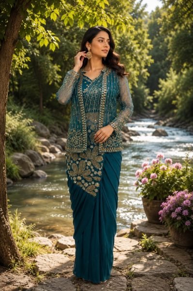 Dapper Rama Imported Lycra Saree with Embellished Beadwork Blouse For Party Ready To Wear Saree 
