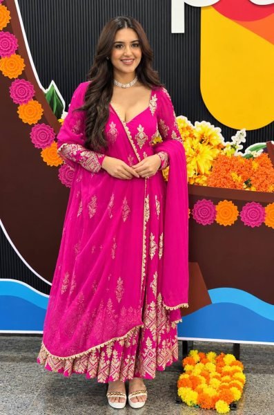 Dapper Rani Pink Designer Heavy Georgette Gown with Sequin Embroidery at Wholesale Rate Ready To Wear Collection