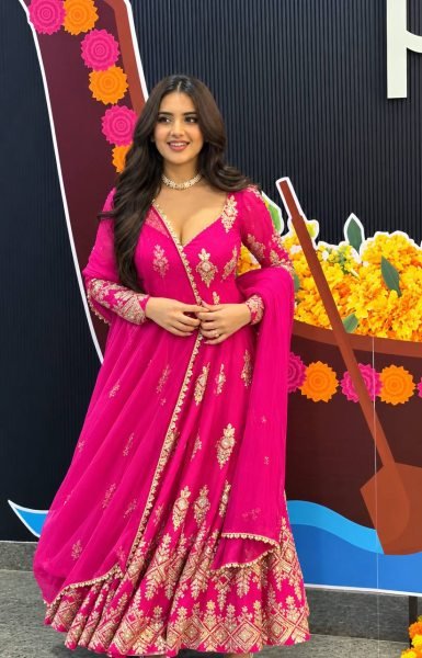Dapper Rani Pink Designer Heavy Georgette Gown with Sequin Embroidery at Wholesale Rate Ready To Wear Collection