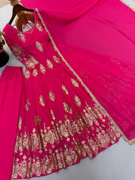 Dapper Rani Pink Designer Heavy Georgette Gown with Sequin Embroidery at Wholesale Rate Ready To Wear Collection