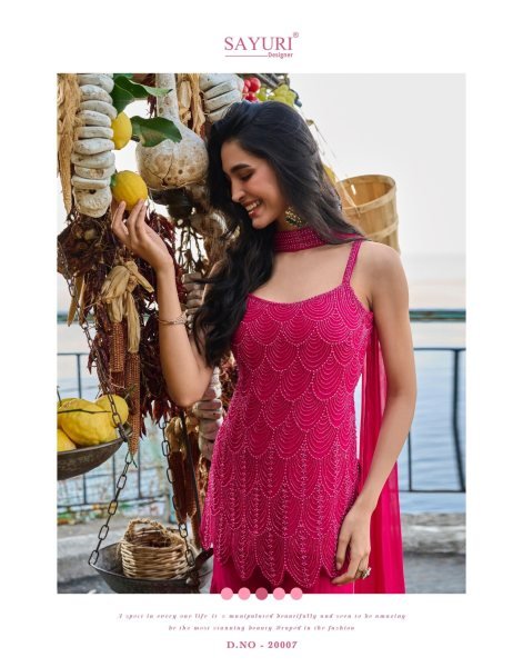 Dapper Rani Pink Real Georgette Spaghetti Kurti Palazzo Dupatta Set Designer Plazzo Salwar Suits Wholesale