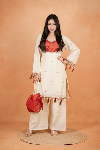 Dapper Red Elegant Women's Palazzo Co Ord Set in Pure Cosmos Fabric CO ORD Sets