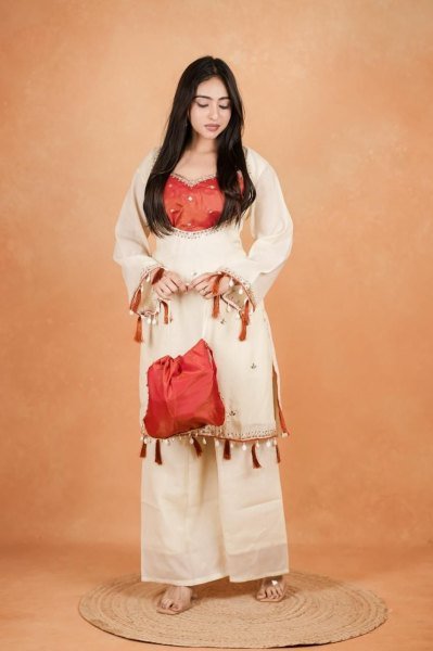Dapper Red Elegant Women's Palazzo Co Ord Set in Pure Cosmos Fabric CO ORD Sets