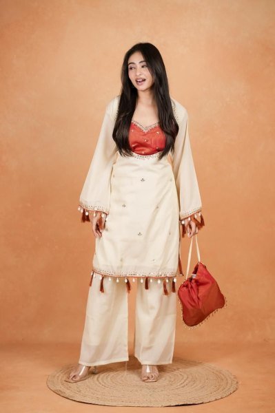 Dapper Red Elegant Women's Palazzo Co Ord Set in Pure Cosmos Fabric CO ORD Sets