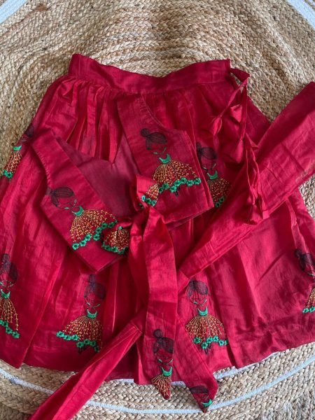 Dapper Red Kids Chanderi Lehenga with Doll Embroidery for Festive Wear Girls Wear