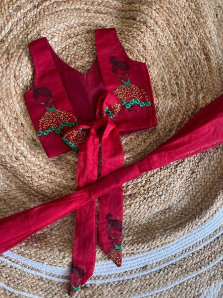 Dapper Red Kids Chanderi Lehenga with Doll Embroidery for Festive Wear Girls Wear