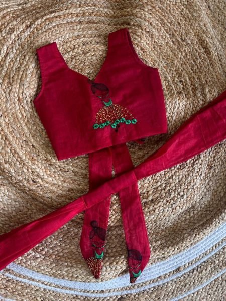 Dapper Red Kids Chanderi Lehenga with Doll Embroidery for Festive Wear Girls Wear