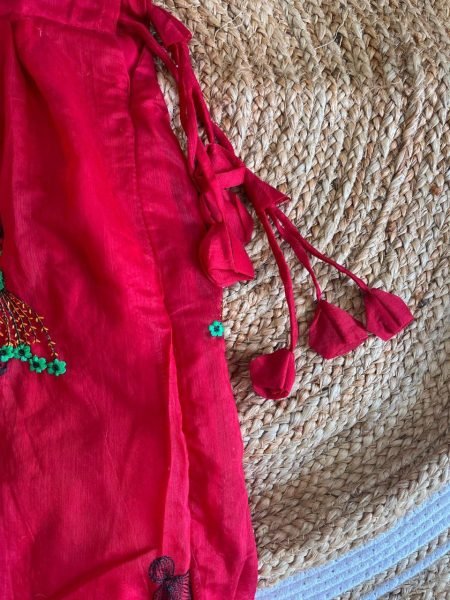 Dapper Red Kids Chanderi Lehenga with Doll Embroidery for Festive Wear Girls Wear