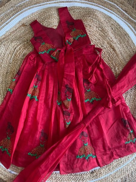 Dapper Red Kids Chanderi Lehenga with Doll Embroidery for Festive Wear Girls Wear