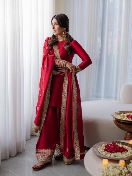 Dapper Red Rangoli Silk Kurti Palazzo Set with Sequin and Zari Work at Manufacturer  Ready To Wear Collection
