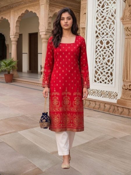 Dapper Red Stylish Rayon Kurti Collection for Office and Casual Wear Kurtis
