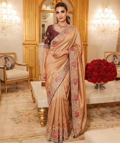 Dapper Rose Pink Bridal Kanjivaram Silk Saree with Sequins Embroidery Work Silk Sarees Wholesale