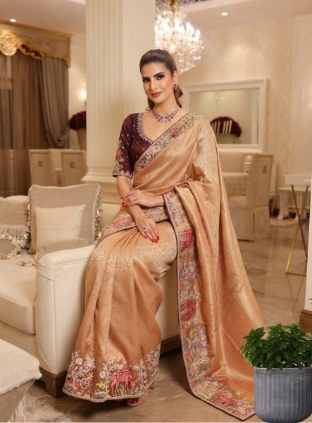 Dapper Rose Pink Bridal Kanjivaram Silk Saree with Sequins Embroidery Work Silk Sarees Wholesale