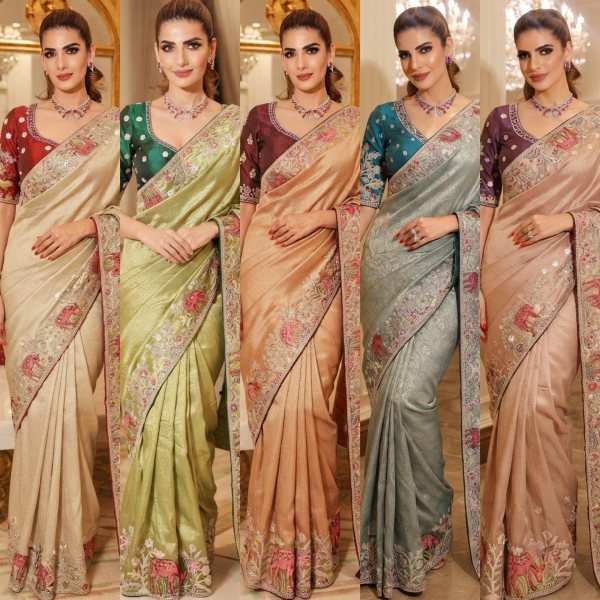 Dapper Rose Pink Bridal Kanjivaram Silk Saree with Sequins Embroidery Work Silk Sarees Wholesale