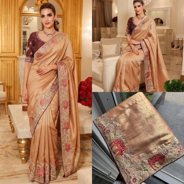 Dapper Rose Pink Bridal Kanjivaram Silk Saree with Sequins Embroidery Work Silk Sarees Wholesale