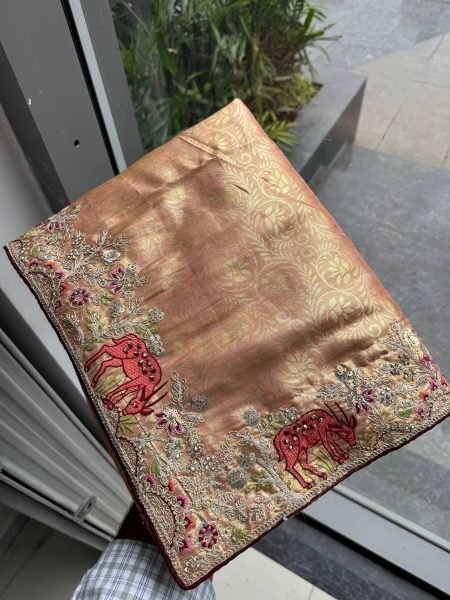 Dapper Rose Pink Bridal Kanjivaram Silk Saree with Sequins Embroidery Work Silk Sarees Wholesale