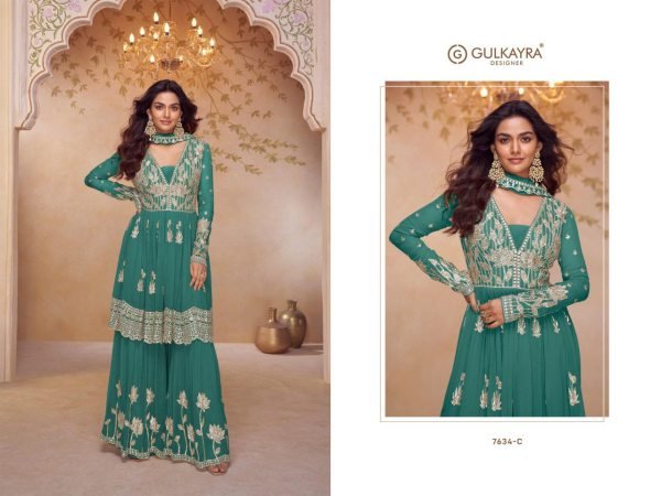 Dapper Teal Blue Elegant Real Chinon Kurti Palazzo Set with Heavy Embroidery Work Designer Plazzo Salwar Suits Wholesale
