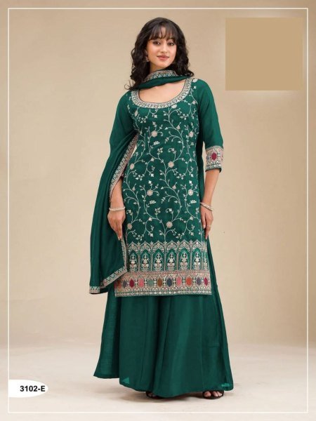 Dapper Teal Green Elegant Women Suit Set with Heavy Dupatta Embroidery Work Salwar Kameez