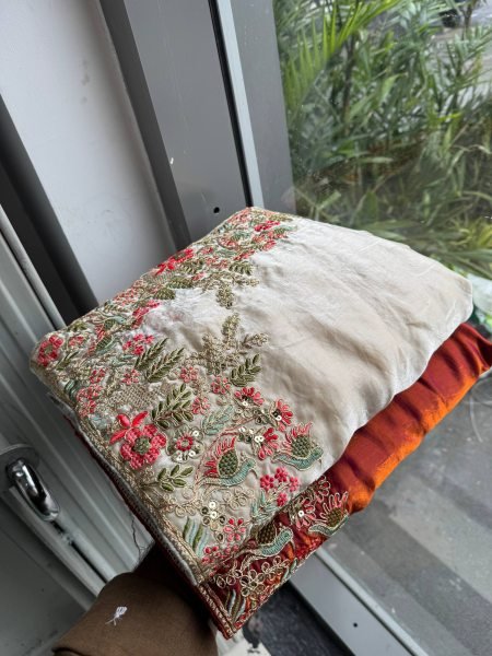 Dapper White Boutique Style Fendy Satin Silk Saree with Heavy Embroidery Work Silk Sarees Wholesale