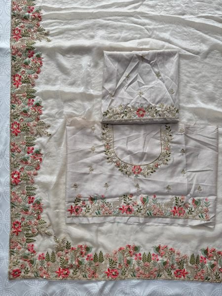 Dapper White Boutique Style Fendy Satin Silk Saree with Heavy Embroidery Work Silk Sarees Wholesale