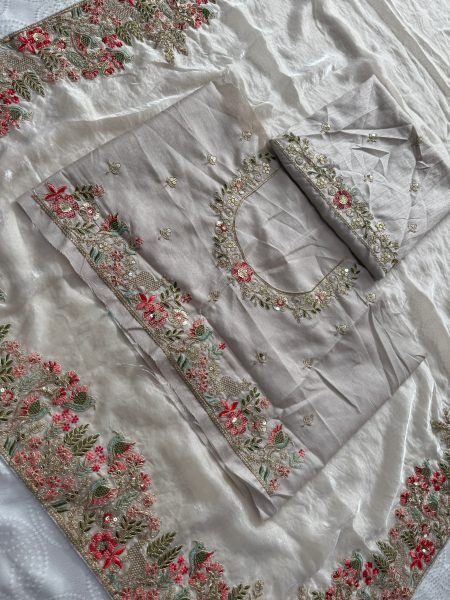 Dapper White Boutique Style Fendy Satin Silk Saree with Heavy Embroidery Work Silk Sarees Wholesale