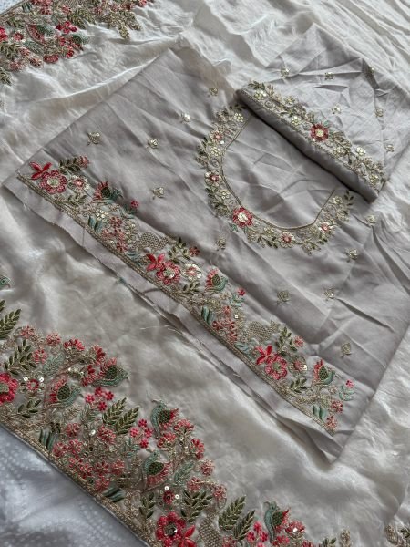 Dapper White Boutique Style Fendy Satin Silk Saree with Heavy Embroidery Work Silk Sarees Wholesale