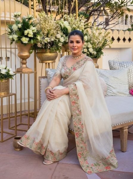 Dapper White Boutique Style Fendy Satin Silk Saree with Heavy Embroidery Work Silk Sarees Wholesale