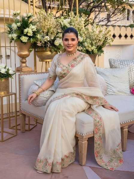 Dapper White Boutique Style Fendy Satin Silk Saree with Heavy Embroidery Work Silk Sarees Wholesale