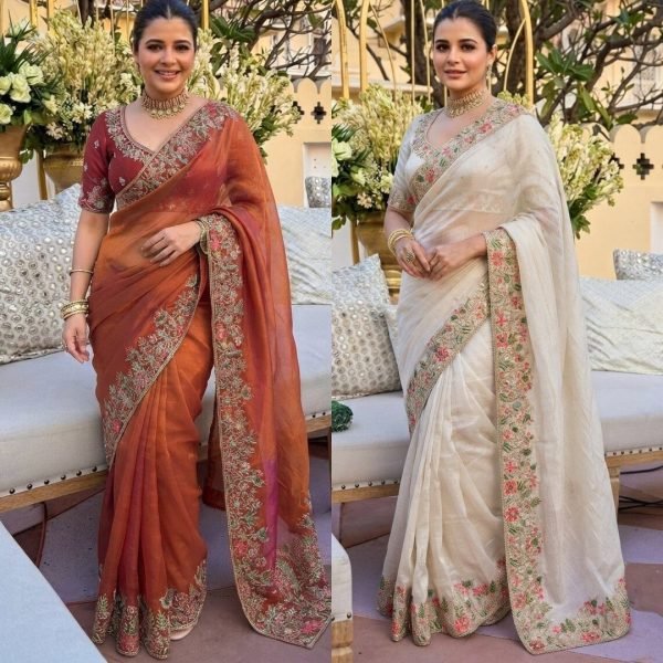 Dapper White Boutique Style Fendy Satin Silk Saree with Heavy Embroidery Work Silk Sarees Wholesale