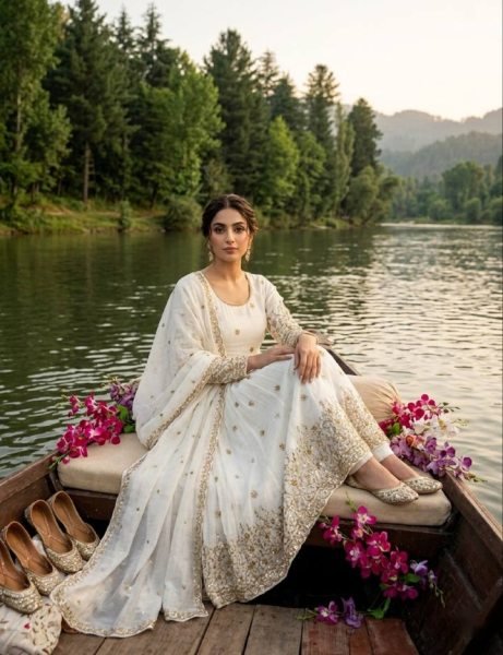 Dapper White Silk Gown Set with Embroidery Work for Wedding Wear Ready To Wear Collection