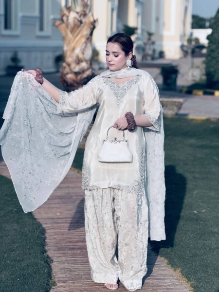 Dapper White Fully Stitched Natural Crepe Top and Farshi Palazzo Set for Women Ready To Wear Collection