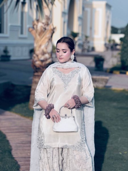 Dapper White Fully Stitched Natural Crepe Top and Farshi Palazzo Set for Women Ready To Wear Collection