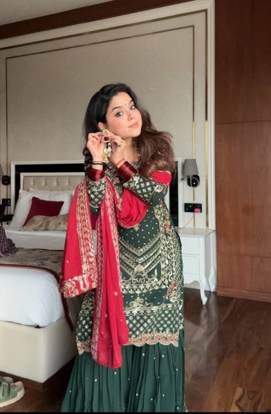 Dark Green Faux Georgette Sharara Suit with Heavy Sequins Embroidery and Designer Dupatta Ready To Wear Collection