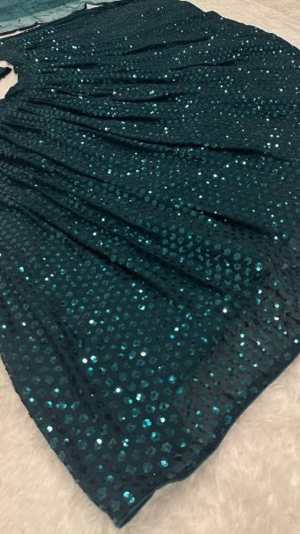 Dark Green Georgette Lehenga with Heavy Sequins Work and Velvet Border Dupatta at Bulk Rate Bollywood Lehenga Choli